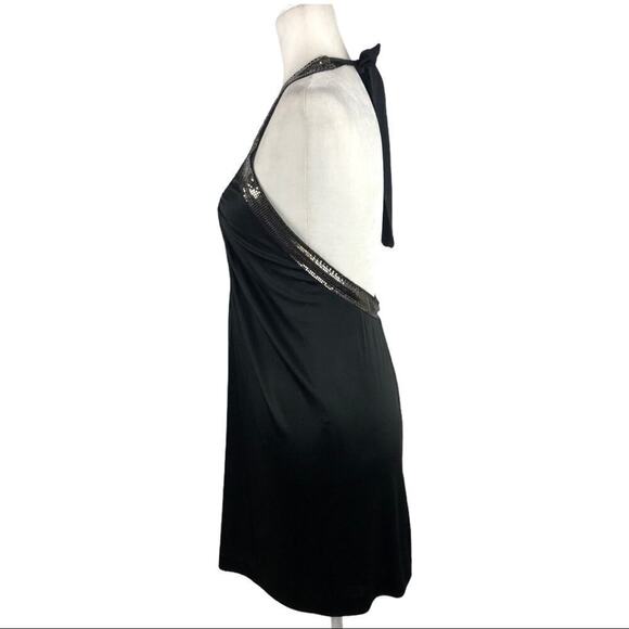 BCBG Diamante Mesh Mini Dress Black V-Neck Halter XS Clubwear Disco Party - Picture 6 of 14
